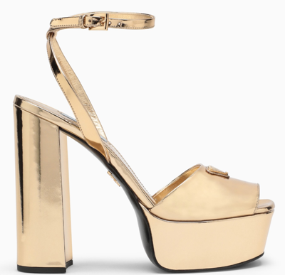 Pre-owned Prada Metallic Gold Leather Women's Platform Sandals 3au11xp48b F0522