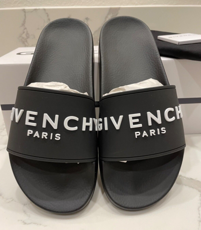 Pre-owned Givenchy Women's Logo Slide Sandals 8b/38eu Black
