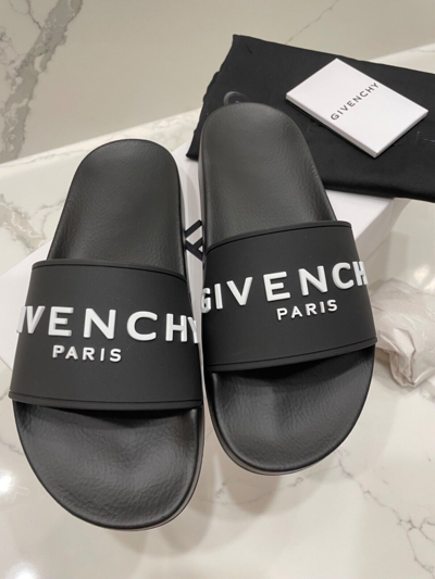 Pre-owned Givenchy Women's Logo Slide Sandals 8b/38eu Black