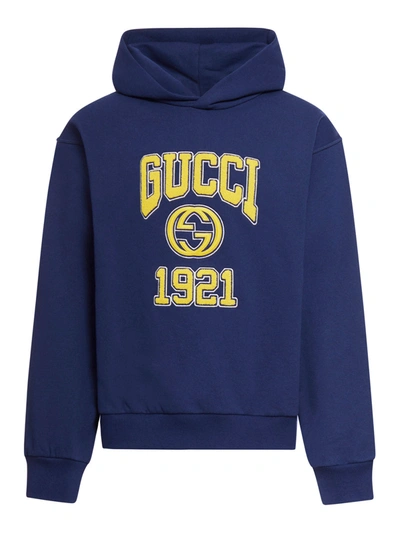 Shop Gucci Men Cotton Jersey Hooded Sweatshirt In Blue