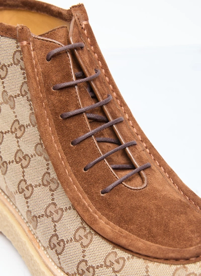 Shop Gucci Men Gg Canvas And Suede Lace-up Boots In Cream