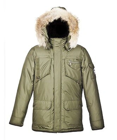 Pre-owned Pajar Canada Olive Nylon Coyote Fur Hoodie Winter James Goose Down Jacket L In Green