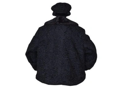 Pre-owned Handmade Man Real Persian Lamb Fur Bomber Jacket Yellow Mink Fur Collar & Hat All Sizes