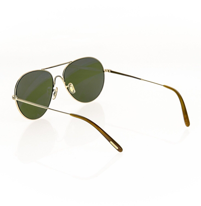 Pre-owned Oliver Peoples Rockmore 1218 Gold Green Aviator Sunglasses Ov1218s Unisex