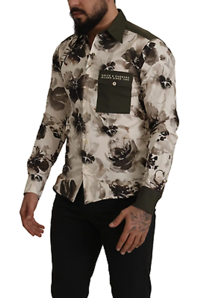 Pre-owned Dolce & Gabbana Floral Print Casual Cotton Shirt In Green