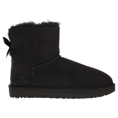 Pre-owned Ugg Australia Womens Boots Mini Bailey Bow Ii Casual Pull-on Ankle Suede In Black