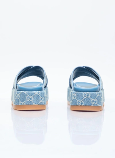 Shop Gucci Women Gg Denim Platform Sandals In Blue