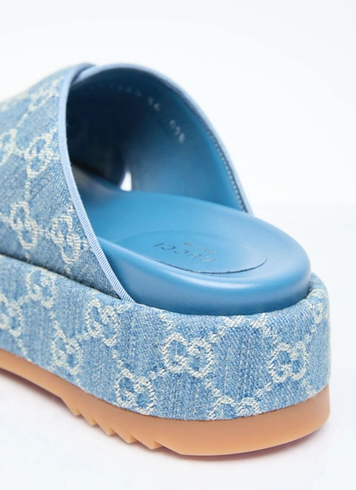 Shop Gucci Women Gg Denim Platform Sandals In Blue