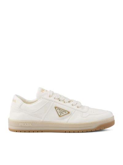 Shop Prada Men Downtown Leather Sneakers In White