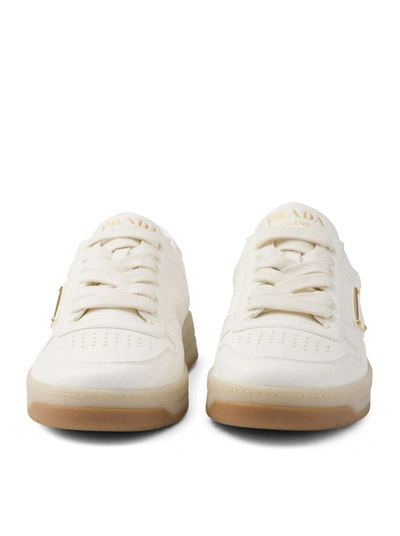 Shop Prada Men Downtown Leather Sneakers In White