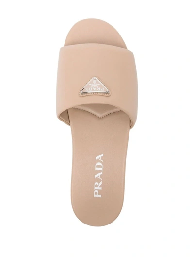 Shop Prada Women Leather Slides In Cream