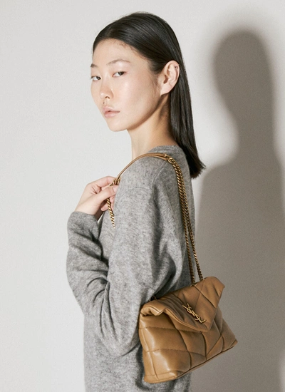 Shop Saint Laurent Women Toy Puffer Shoulder Bag In Brown