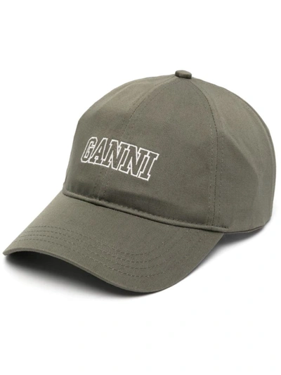 Shop Ganni Caps & Hats In Kaki