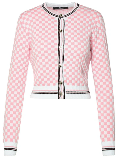 Shop Versace Crop Check Cardigan In Pink