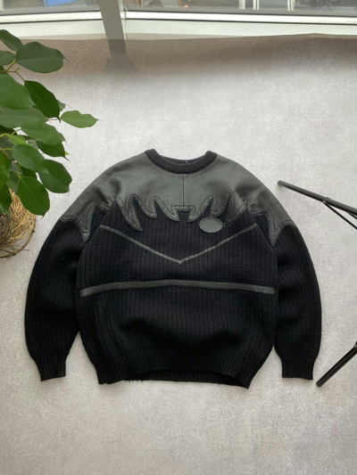 Pre-owned Honda X Vintage Honda Distressed Leather Wool Sweater In Black