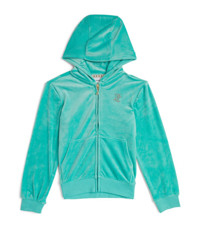 Shop Juicy Couture Velour Diamanté Zip-up Hoodie (7-16 Years) In Turquoise