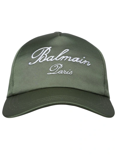 Shop Balmain Cap Logo Writing In Green