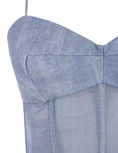 Shop Ermanno Scervino Bustier Top In Jeans-print Marocain In Blue