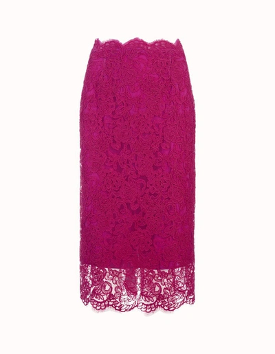 Shop Ermanno Scervino Fuchsia Lace Longuette Skirt In Pink