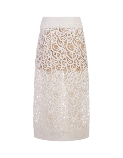 Shop Ermanno Scervino Embroidered Midi Skirt With Slit In White