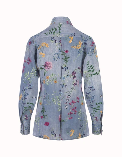 Shop Ermanno Scervino Silk Shirt With Floral Print In Blue