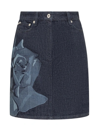 Shop Kenzo Skirt With  Rose Pattern In Blue