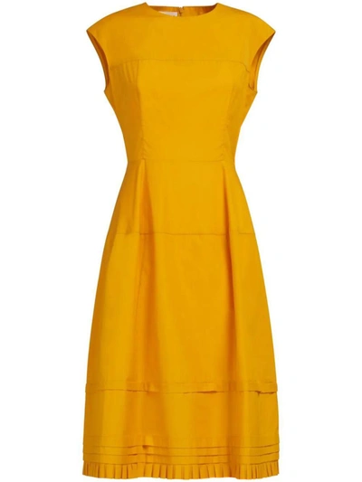 Shop Marni Pleated Midi Dress Clothing In Yellow & Orange