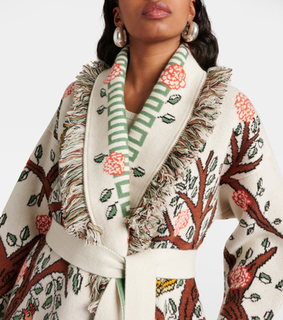 Shop Alanui Tree Of Life Jacquard Cashmere Cardigan In Multicoloured