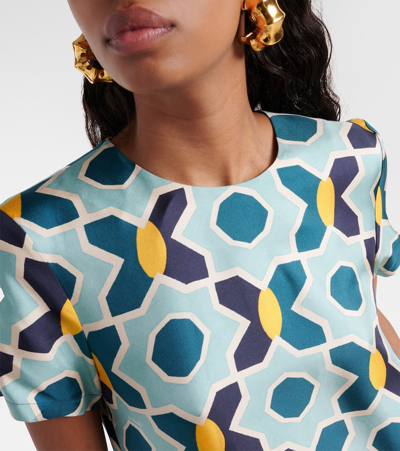 Shop La Doublej Swing Feather-trimmed Silk Maxi Dress In Multicoloured