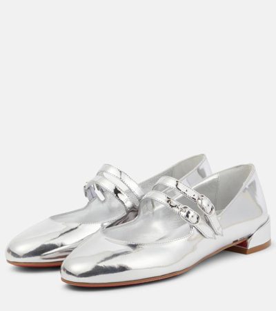 Shop Christian Louboutin Sweet Jane Metallic Leather Mary Jane Flats In Silver