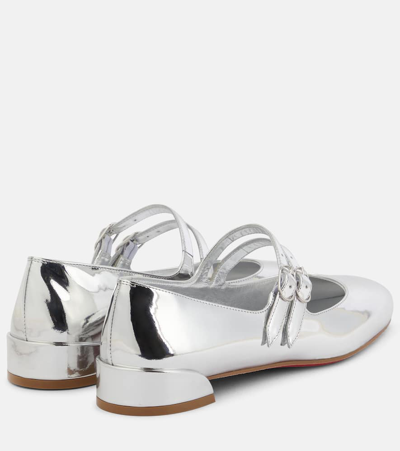 Shop Christian Louboutin Sweet Jane Metallic Leather Mary Jane Flats In Silver