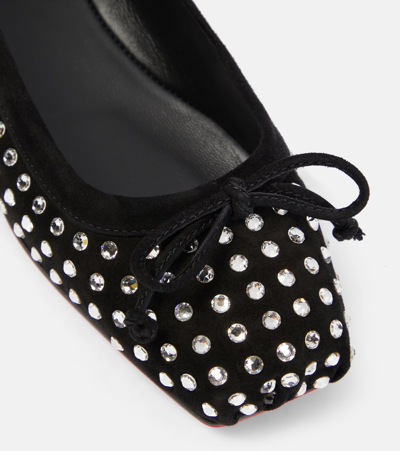 Christian Louboutin Mamadrague Strass Bow Red Sole Ballerina Flats In Black