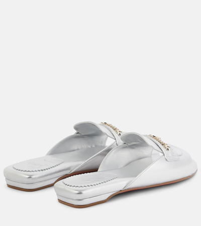 Christian Louboutin Miss Mj Metallic Red Sole Mule Sandals In Silver