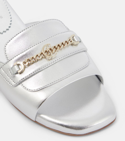 Shop Christian Louboutin Miss Mj Metallic Leather Mules In Silver