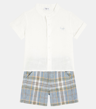 Shop Il Gufo Baby Linen Shirt And Shorts Set In Powder Blue