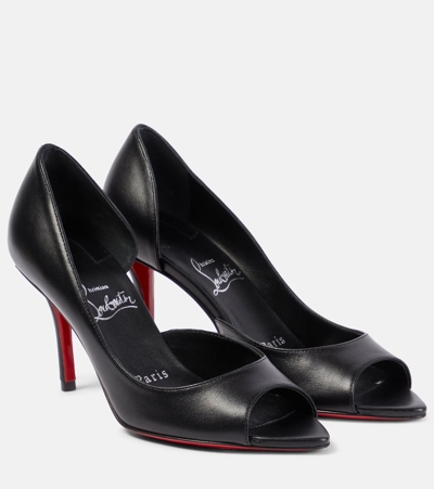 Shop Christian Louboutin Open Apostropha 80 Leather Pumps In Black