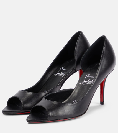 Shop Christian Louboutin Open Apostropha 80 Leather Pumps In Black