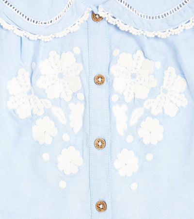 Shop Louise Misha Malava Embroidered Chambray Blouse In Light Blue