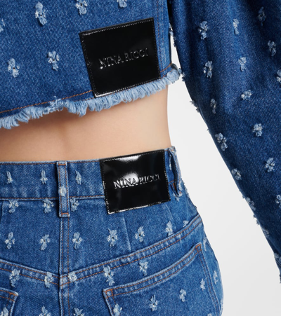 Shop Nina Ricci Distressed Denim Maxi Skirt In Bleu Fonce
