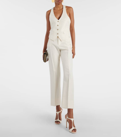 Shop Tom Ford Wallis Striped Wool And Silk-blend Straight Pants In White
