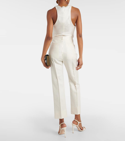 Shop Tom Ford Wallis Striped Wool And Silk-blend Straight Pants In White