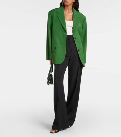 Jacquemus Titolo Striped Jacquard Single-breasted Oversized Blazer Jacket In Green