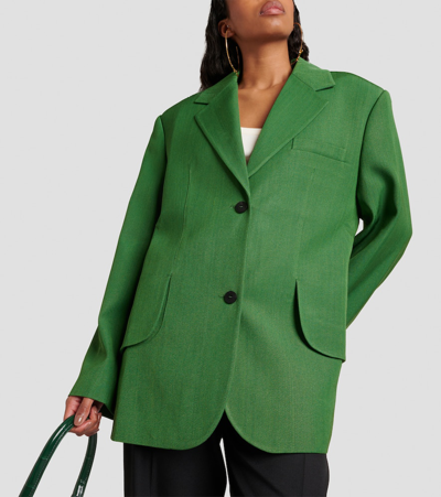 Jacquemus Titolo Striped Jacquard Single-breasted Oversized Blazer Jacket In Green