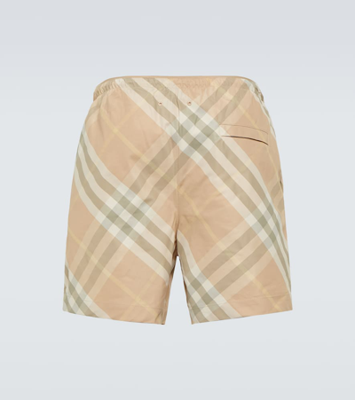 Shop Burberry Check Swim Trunks In Beige