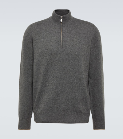 Shop Brunello Cucinelli Cashmere Half-zip Sweater In Grey