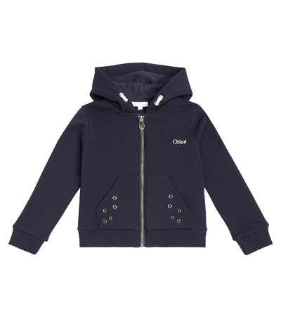 Chloé Eyelet-embellished Cotton Hoodie In Navy