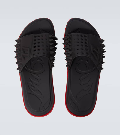 Shop Christian Louboutin Take It Easy Spiked Slides In Black