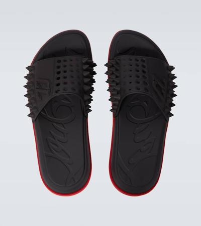 Christian Louboutin Take It Easy Spiked Slides In Black
