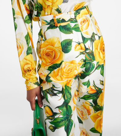 Dolce & Gabbana Floral High-rise Cotton Cropped Pants In Multicoloured