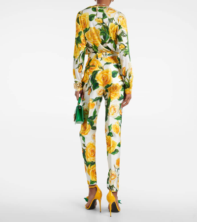 Shop Dolce & Gabbana Floral High-rise Silk-blend Straight Pants In Multicoloured